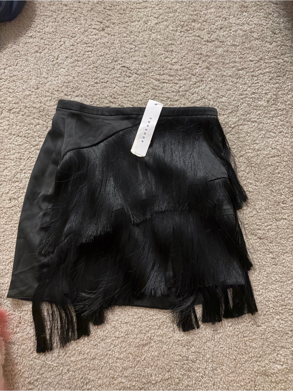 Topshop Black Layered Fringe Mini Skirt